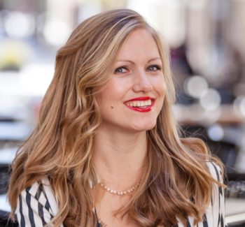 blonde girl with red lipstick